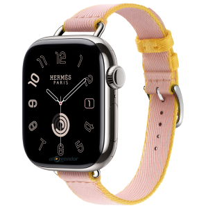Apple Watch Hermes Series 10 Twill Jump Attelage Rose Sakura/Jaune de Naples 42mm chính hãng