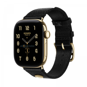 Apple Watch Hermès Series 12 42mm Radiant Gold Noir Satin Clou de Selle