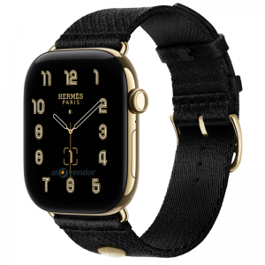 Apple Watch Hermès Series 12 46mm Radiant Gold Noir Satin Clou de Selle